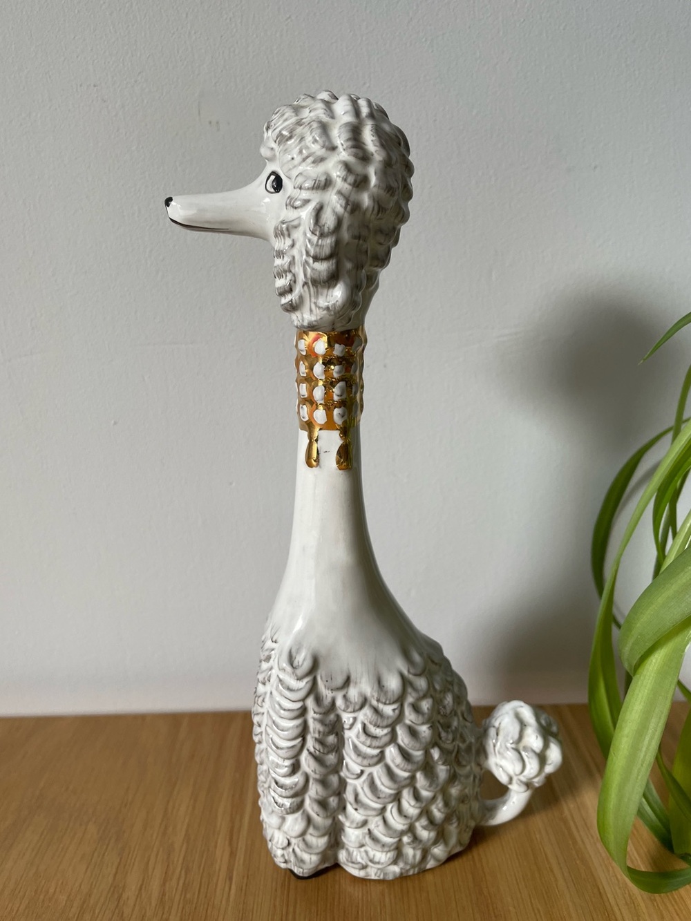 Vintage 1950s Long Neck Poodle Dog Redware Ceramic Figurine